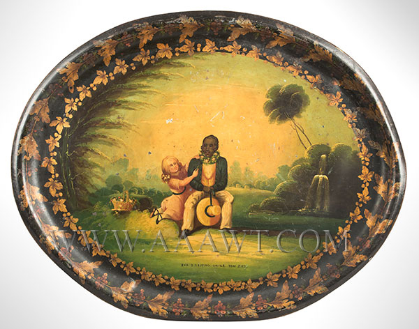 Painted Tin, Tole Tray, Eva Dressing Uncle Tom with Floral Garland, Image 1